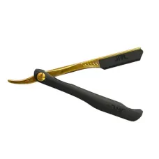Бритва опасная JRL Barber Straight Edge JRL-JDJ01J шаветка черно-золотистая с магнитным креплением лезвия
