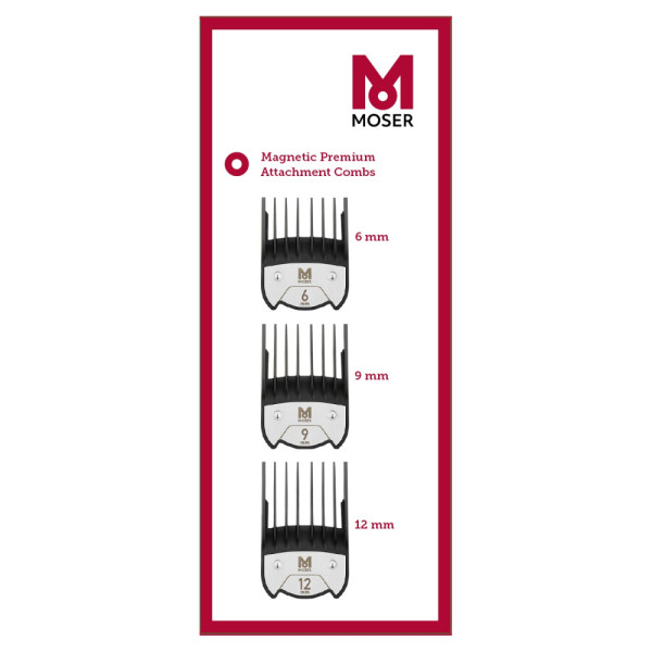 Набор насадок для машинок Moser Magnetic Premium Combs 3 шт. 6 9 и 12 мм 1801-7020