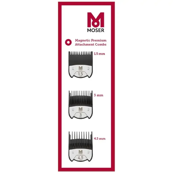 Набор насадок для машинок Moser Magnetic Premium Combs 3 шт. 1.5 3 и 4.5 мм 1801-7010