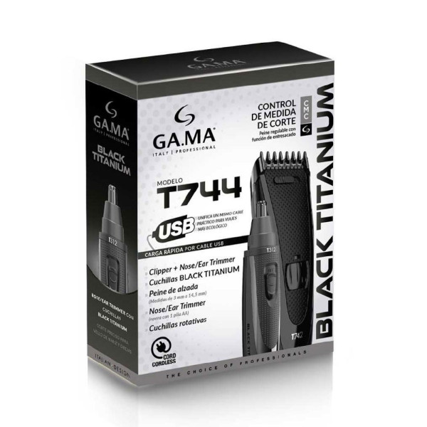 Набор машинка для стрижки и гигиенический триммер Ga.Ma Black Titanium T744 (T742+T312) GM4511, 0.8 мм