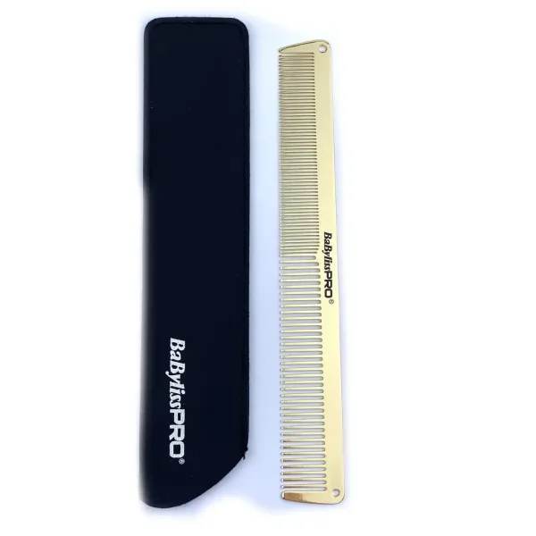 Расческа металлическая в чехле BaByliss PRO M3842E Gold Metal Comb для стрижки волос 19 см