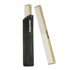 Расческа металлическая в чехле BaByliss PRO M3842E Gold Metal Comb для стрижки волос 19 см
