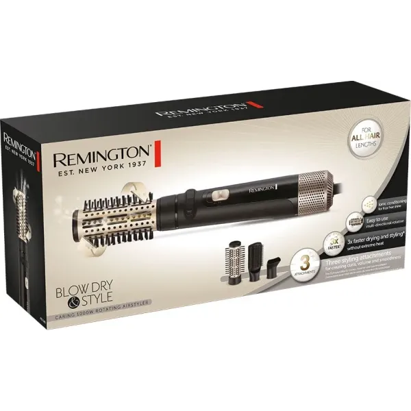 Фен-щетка с вращением Remington AS7580 Blow Dry & Style Caring, 1000 Вт, 3 насадки, ионизация