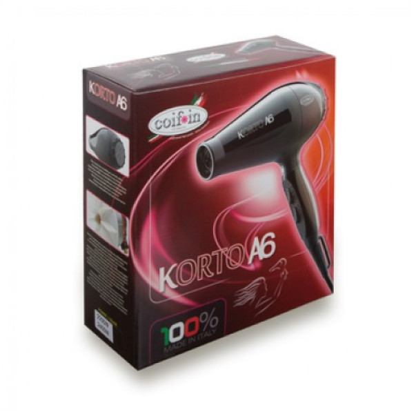Фен для волос Coifin Korto KA6R 2400 Вт, 162 км/ч, 88 м³/ч, 6 режимов, 2 насадки, Италия