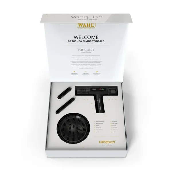 Фен для волосся Wahl Vanquish T-Dryer Black 4321-0470-1600 Вт, DC мотор SmoothTone, дифузор, іонізація, холодний обдув, LED-дисплей, 340 г