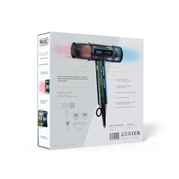 Фен для волосся Wahl Vanquish T-Dryer Black 4321-0470-1600 Вт, DC мотор SmoothTone, дифузор, іонізація, холодний обдув, LED-дисплей, 340 г